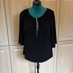Chico's Black Relaxed Blouse with Silver Zipper